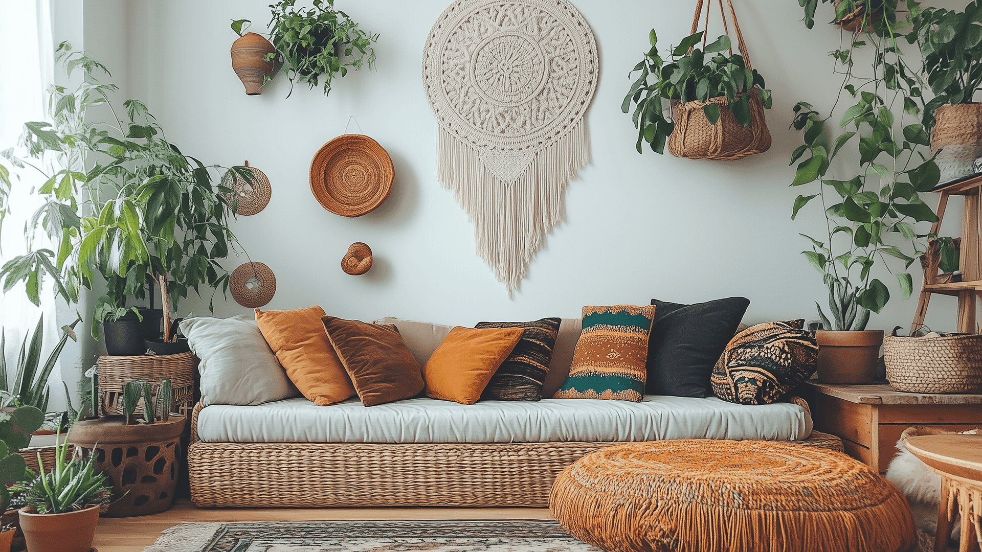 Salon wnętrza w stylu boho